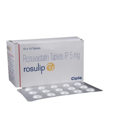 Rosulip 5mg (Rosuvastatin) 150 tablets large carton packaging with multiple blister packs for long-term cholesterol management statin therapy online pharmacy