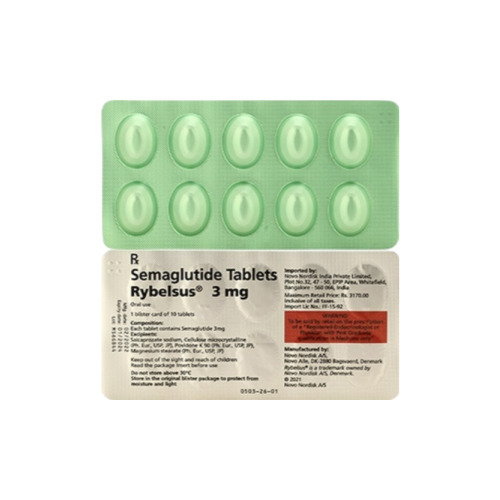 Rybelsus 3mg green oval tablets in blister strip with printed foil