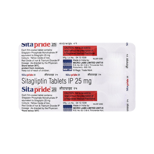 Sitapride 25 tablets silver blister pack back side with label