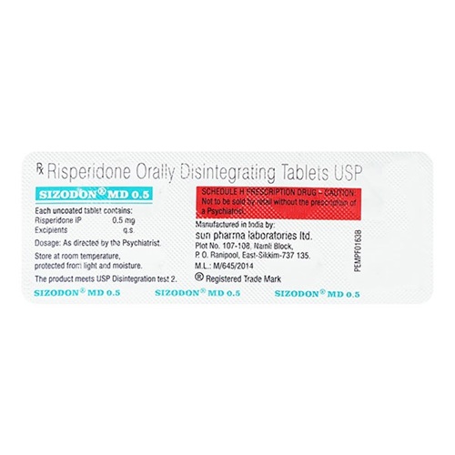 Sizodon MD 0.5 100 Tablets blister strip close-up