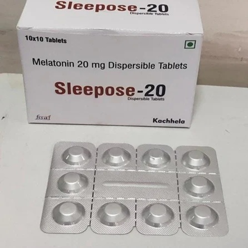 Sleepose 20mg (Trazodone) dispersible tablets branded box with blister packs displayed, online pharmacy supplement for relaxation and improved sleep quality