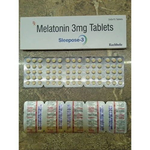 Sleepose 3mg (Melatonin) 100 tablets branded box with multiple blister packs displayed, online pharmacy medication for sleep support and circadian rhythm balance