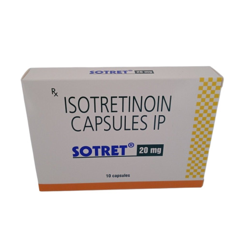 Sotret 20mg (Isotretinoin) outer box packaging in white and yellow design