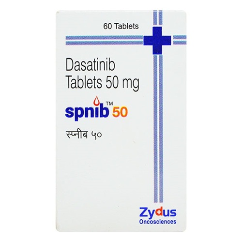 Spnib 50 (Dasatinib) 50mg 60 tablets front view white carton box with blue design for online pharmacy leukemia treatment