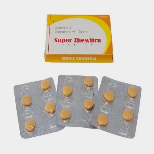 Super Zhewitra outer packaging with tablets displayed in silver foil blister sheets