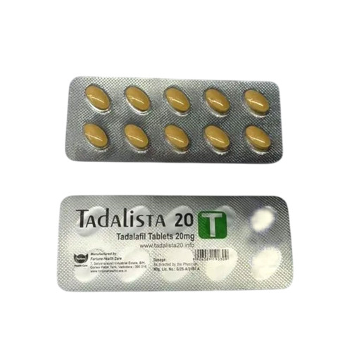 Tadalista 20mg box and blister strip side-by-side, dosage and packaging details legible