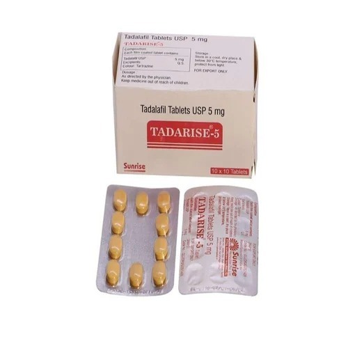 Tadarise 5mg box with blister strip and leaflet, tablets and printed label details visible