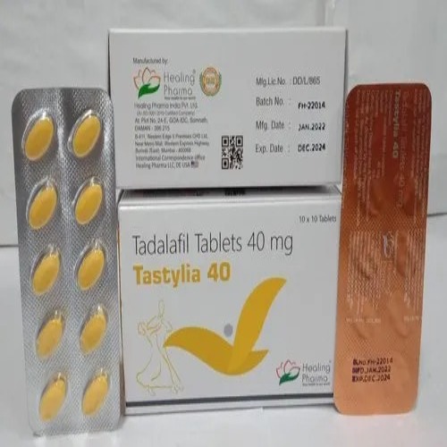 Tastylia 40mg (Tadalafil) full set with silver and copper foil blister strips and box