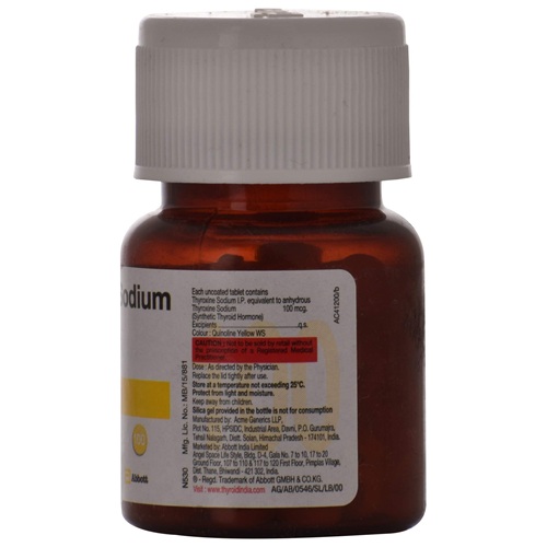 Thyronorm 100mcg tablets brown bottle back label view, Levothyroxine Sodium thyroid treatment