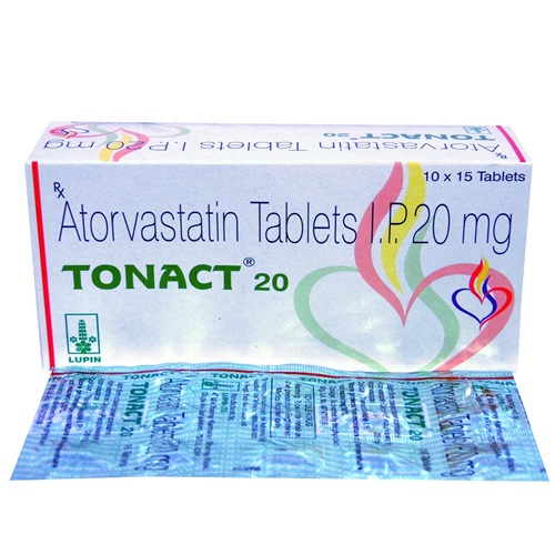 Tonact 20mg 150 tablets product box with multiple blue blister sheets and branding