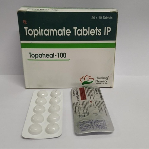 Topaheal 100 blister pack and box laid flat with blister pack, packaging and tablet imprints readable