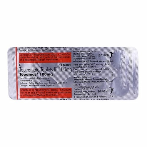 Topamac 100mg foil blister pack with dosage and red printed label