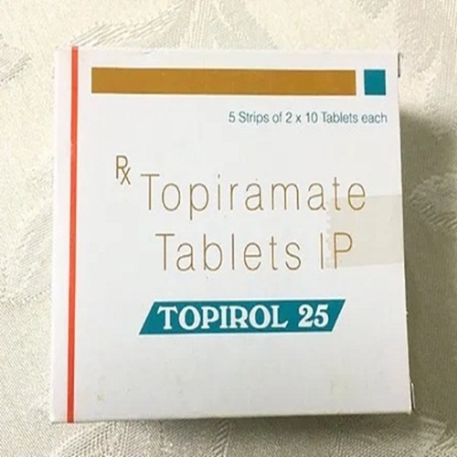 Topirol 25 tablet box and blister, front view with tablets visible