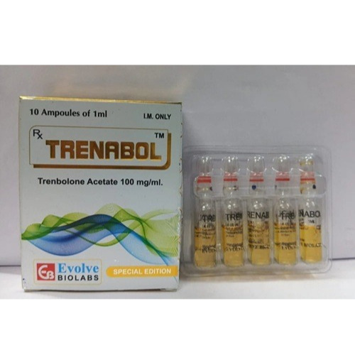 Trenabol 100mg injection 10 ampoules displayed beside box, Trenbolone Acetate injectable steroid