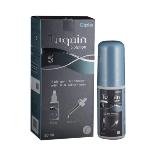 Tugain 5% Minoxidil 60ml dark grey box packaging with spray bottle