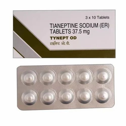 Tynept OD 37.5mg (Tianeptine) 30 tablets white and orange box packaging with brand logo, online pharmacy antidepressant medication for mental health support