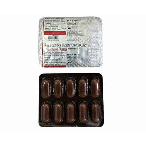 Valclovir 500 tablets blister strip with silver foil back view