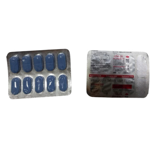Valovera 500mg (Valacyclovir) blister strips with tablets and branded carton box