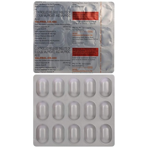 Valprol CR 400mg (Sodium Valproate and Valproic Acid) 150 tablets silver blister strips with dosage imprint, online pharmacy treatment option for seizure control and mood stabilization