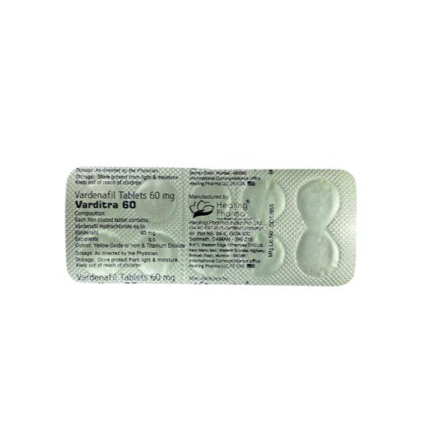 Varditra 60 tablets silver blister pack back side with label