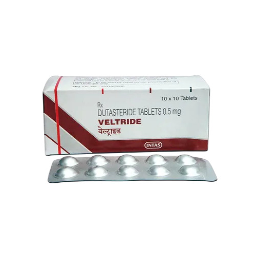 Veltride 0.5mg box with partially exposed blister pack, angled top-down view with label legible
