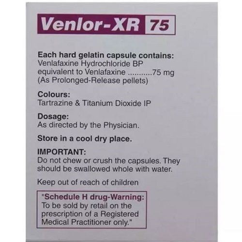 Venlor-XR 75mg outer carton with detailed dosage and brand labeling