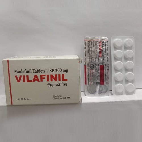 Vilafinil 200 tablets box with blister pack side view