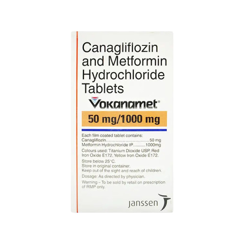 Vokanamet 50/1000mg outer carton showing dosage strength and brand labeling