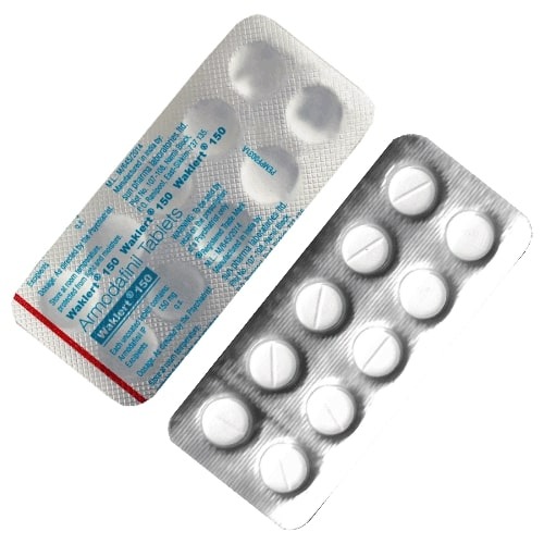 Waklert 150mg Armodafinil white round tablets in silver blister sheet