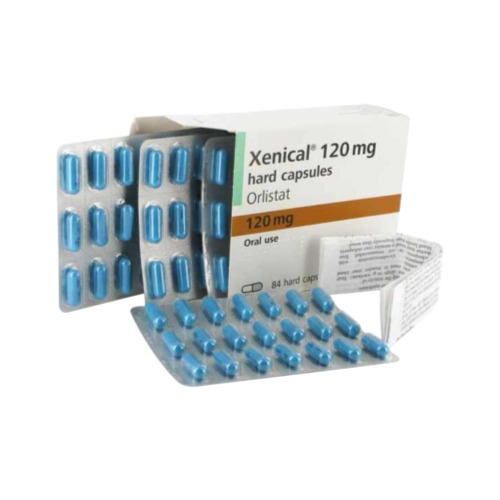 Xenical 120mg (Orlistat) multiple blister packs displayed together, anti-obesity medication packaging