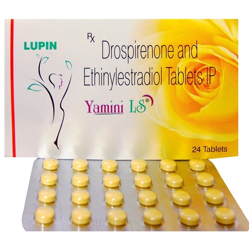 Yamini LS 24 tablets branded box with yellow blister strips drospirenone ethinyl estradiol contraception medicine online pharmacy