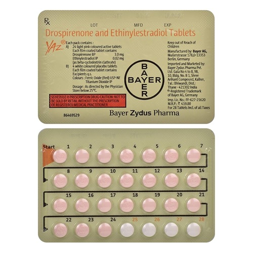 Yaz 28 Tablets blister strip close-up