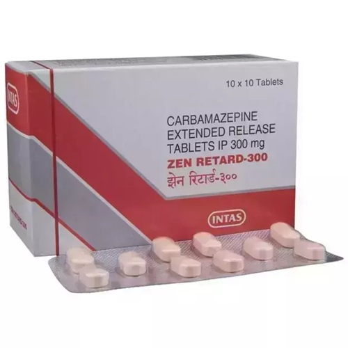 Zen Retard 300mg (Carbamazepine) 100 tablets branded carton with multiple blister packs displayed, online pharmacy supplement for bipolar disorder and long-term therapy