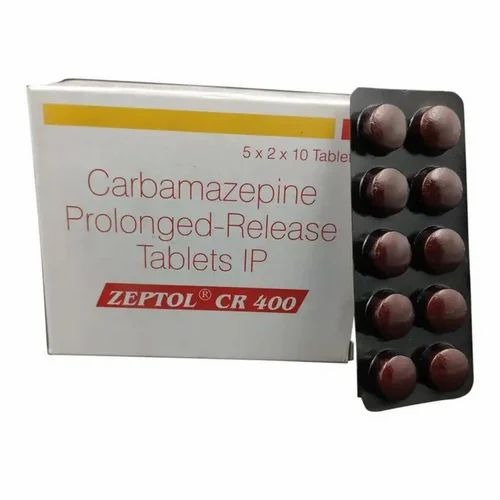 Zeptol CR 400mg (Carbamazepine) 100 tablets branded carton with dark red round tablets in blister packs, online pharmacy supplement for epilepsy and bipolar disorder management