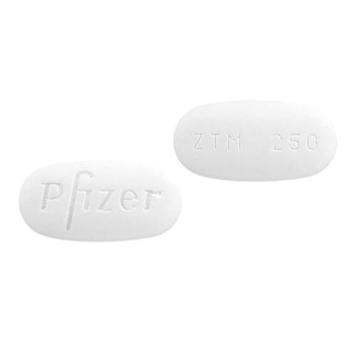 White oblong Zithromax 250mg tablet with Pfizer imprint